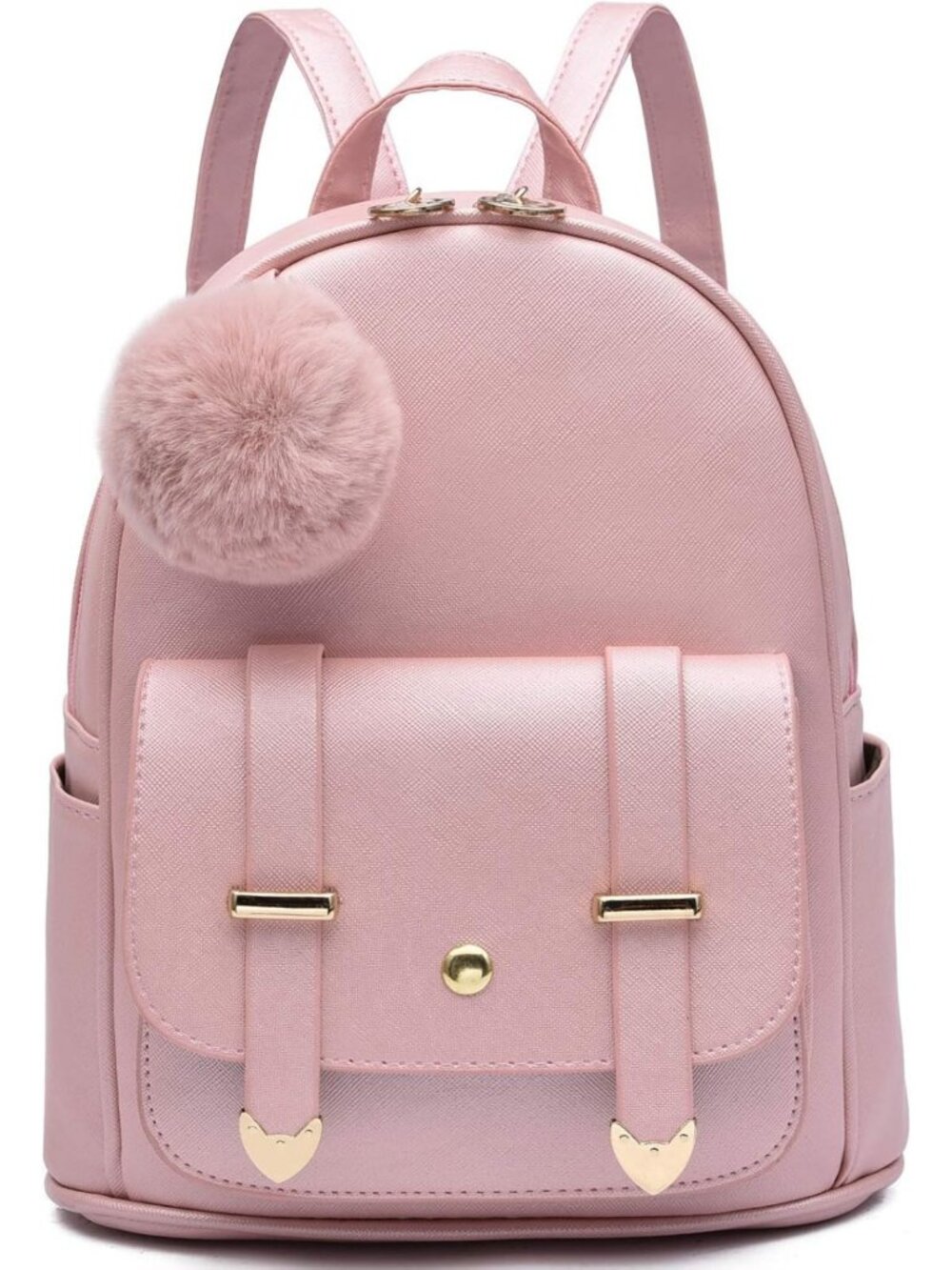 Trendy Mini Backpack Purse for Girls & Teens - PU Leather, Pompom Detail